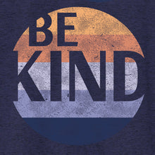 Load image into Gallery viewer, ART VIEW - Be Kind t-shirt on Navy Triblend fabric adorned with a distressed color band circle and the Bible verse Ephesians 4:32 NIV.
