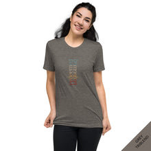 Load image into Gallery viewer, FRONT VIEW - Redeemed t-shirt available in grey triblend adorned with typography and inspired by the Bible verse Isaiah 44:22 NIV.
